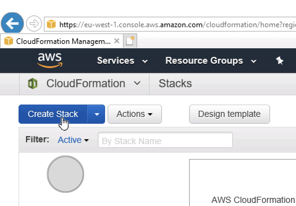 create stack start aws console